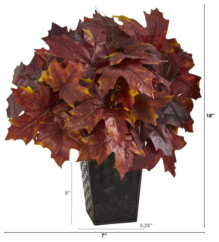 18" Autumn Maple Leaf Artificial Plant, Embossed Planter