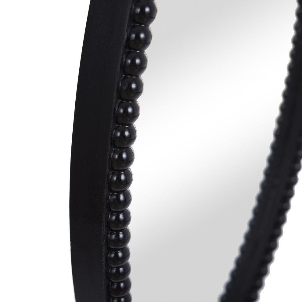 Oval Wood Frame Mirror With Beaded Trim, Black