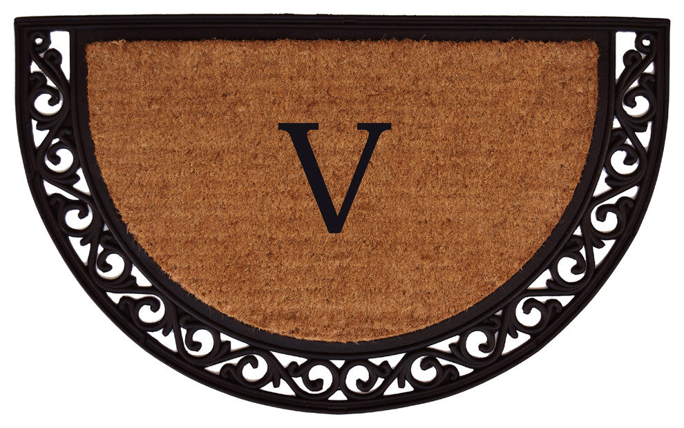 Ornate Scroll Monogram Doormat 2'x3', Letter V
