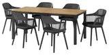 Furman Outdoor Wood and Resin 7 Piece Dining Set, Black and Teak