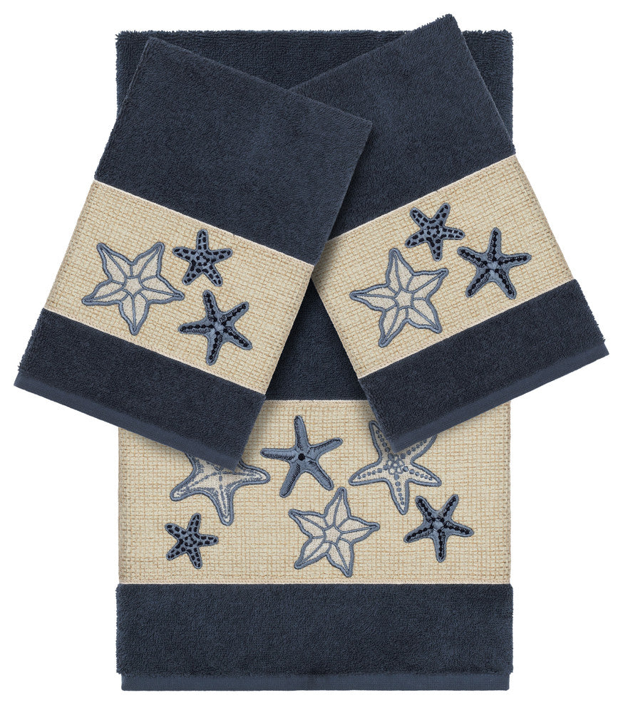 Lydia 3-Piece Embellished Towel Set, Midnight Blue