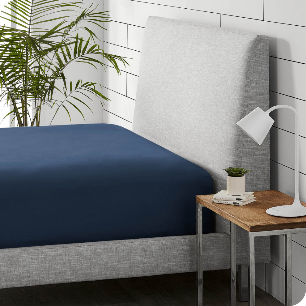 Bare Home Flannel Fitted Bottom Sheet, Dark Blue, Queen, Set of 2