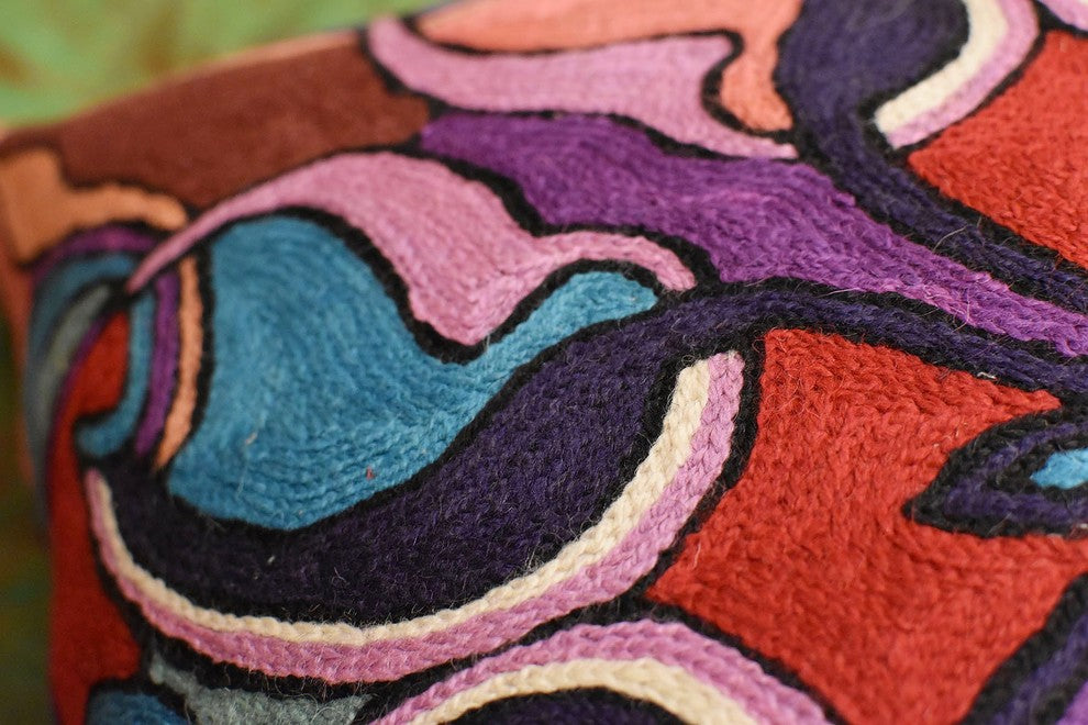 Mosaic Floral Pillow Cover Decorative Stained Glass I Wool Handmade Wool 18x18"