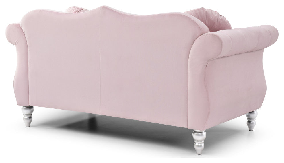 Hollywood Velvet Tufted Loveseat, Pink