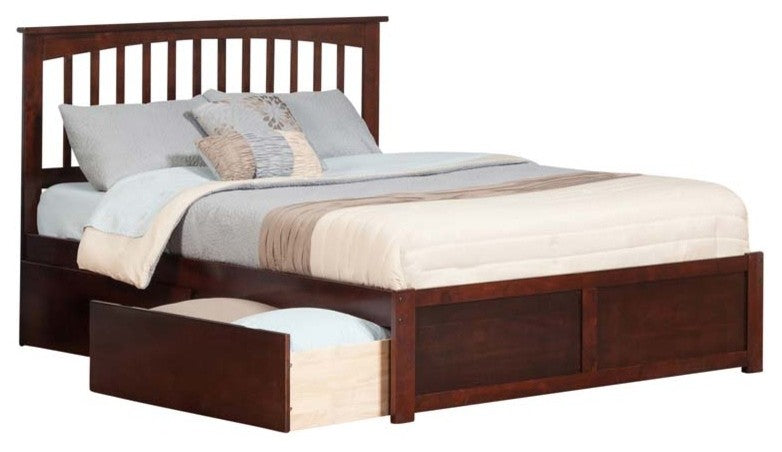 Mission Flat Panel Footboard With 2 Urban Bed Drawers, Antique Walnut, Queen