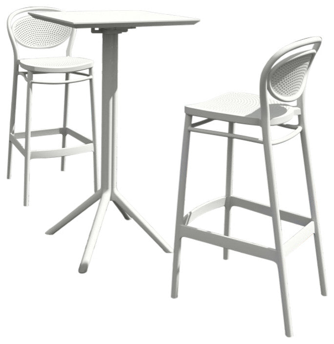 Sky Marcel Square Bar Set With 2 Barstools White