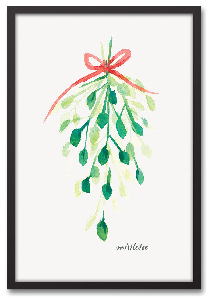 Watercolor Mistletoe 20x30 Black Framed Canvas