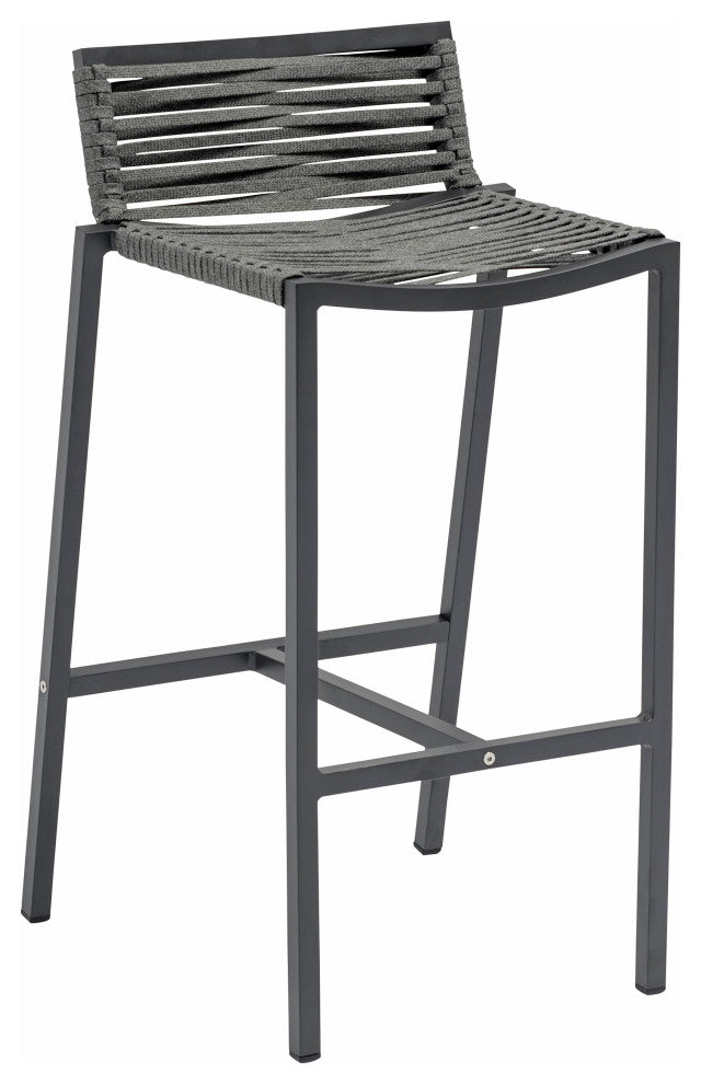 Maldives Rope Fabric Outdoor Patio Barstool (Set of 2), Grey