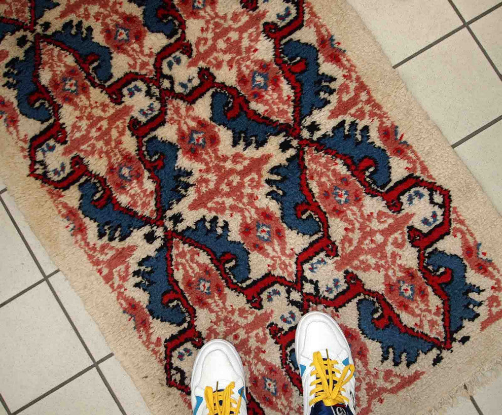 Handmade Vintage Moroccan Berber Rug, 2.6'x5.4', 80cmx165cm 1970s