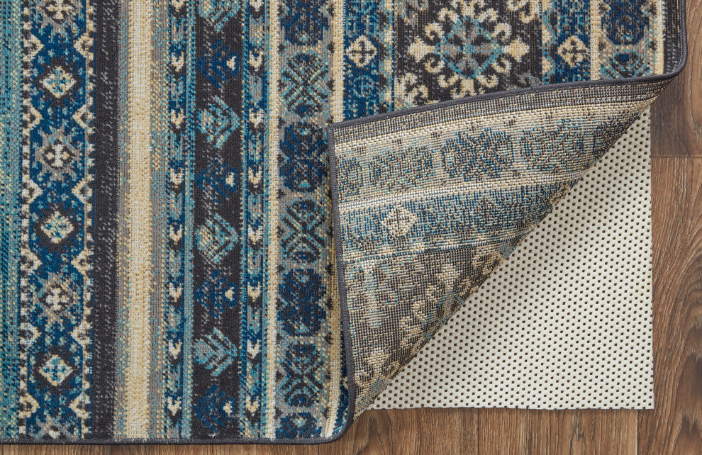 Weave & Wander Kezia Rug, River Blue/Dark Gray, 7ft-9in x 10ft-6in