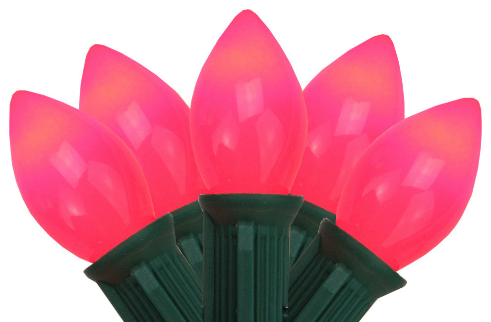 25 Ceramic Style Opaque Red LED Retro Style C7 Christmas Lights, Green Wire