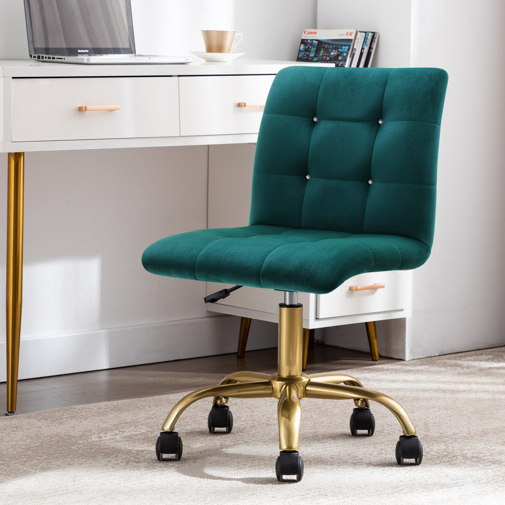 Rhinestone Square Tufted Desk Chair, Atrovirens-Velvet