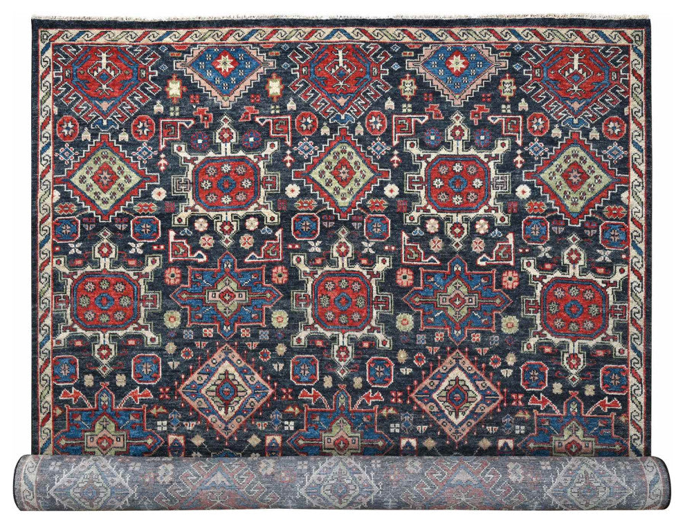 Charcoal Black Supple Pure Wool Hand Knotted Oversize Oriental Rug 12'x18'