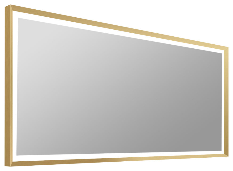 Beveled Bathroom LED Mirror Framed, Backlit and Front Light, Gold, 60"x28"