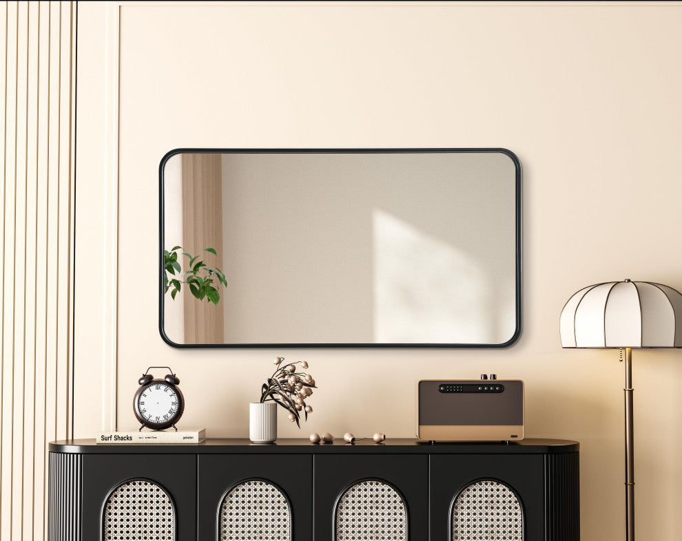 Home Living Contour Metal Rectangle Mirror 22x40, Black