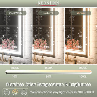 Bathroom Wall Mirror, Frontlit/Backlit, Dimmable, 72"x36"