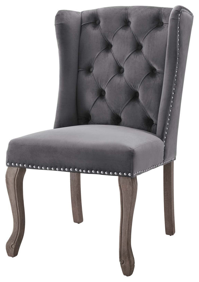 Side Dining Chair, Set of 2, Velvet, Gray, Modern, Cafe Bistro Restaurant