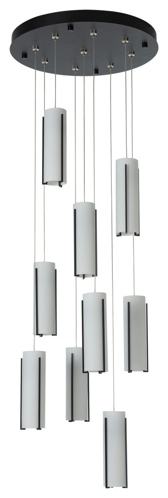 Exos 9-Light Round Pendant, Black Finish, Opal Glass, Standard Overall Height