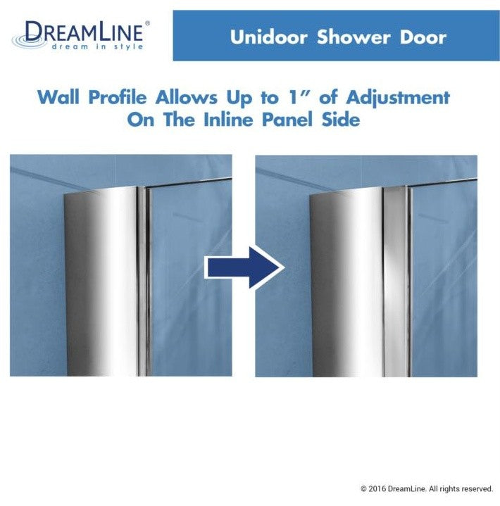 DreamLine Unidoor 42" to 43" Frameless Hinged Shower Door, Clear Glass, Chrome