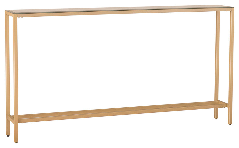 Fallon Narrow Long Console Table With Mirrored Top, Gold