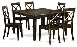 7-Piece Dining Room Set, Table With Leaf and 6 Chairs, Cappuccino