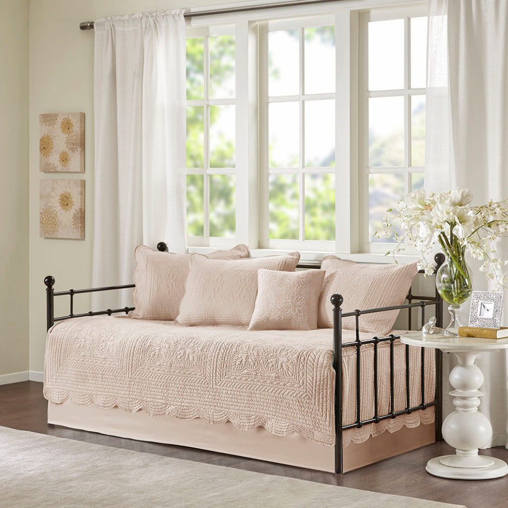 Madison Park Tuscany 6 Piece Reversible Scalloped Edge Daybed Cover Set, Blush