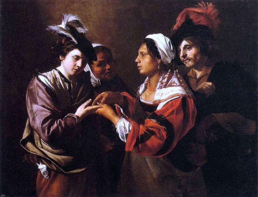 Bartolomeo Manfredi Gypsy Fortune Teller, Gallery Wrapped Canvas, 21"x28"