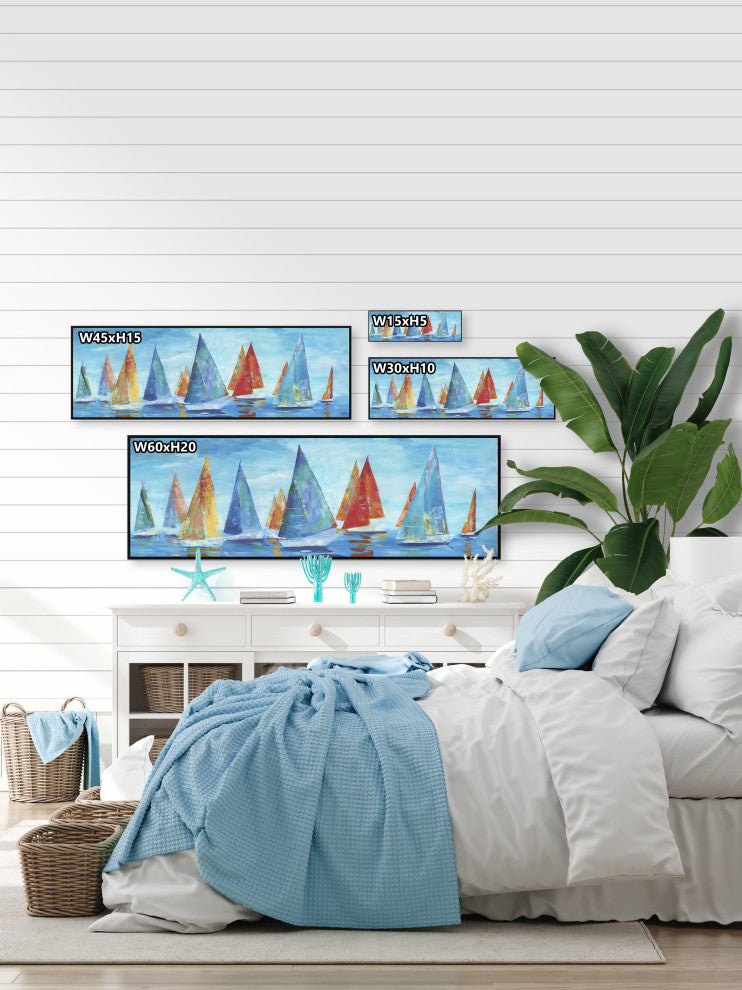 "Colorful Sails" Floater Framed Painting Print on Canvas, 45x15