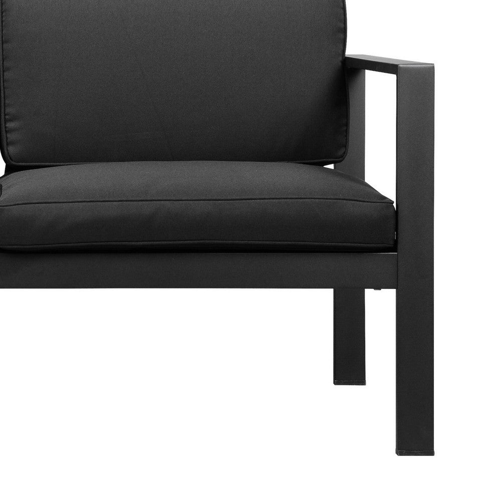 Benzara BM287811 Sofa, Jet Black Aluminum Frame, Water Resistant Cushions