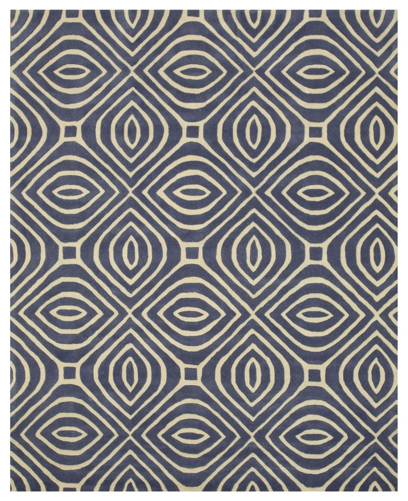 EORC Hand-tufted Wool Blue Contemporary Geometric Marla Rug, Round 7'9"x7'9"