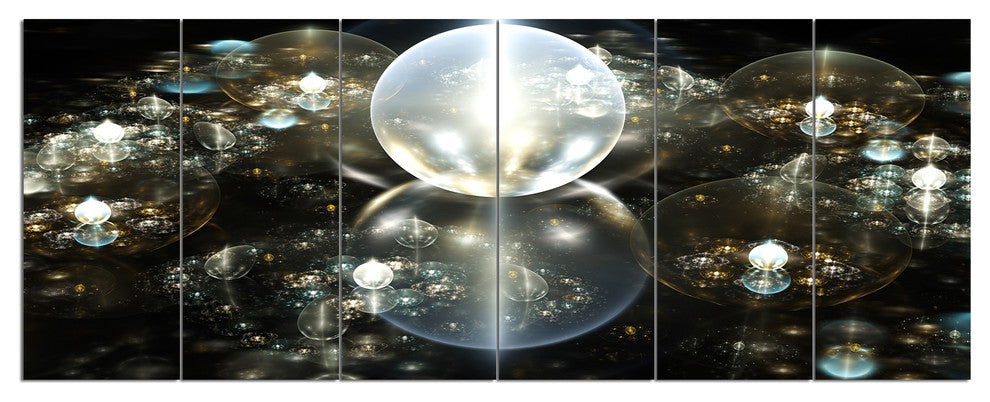 Golden Water Drops on Mirror, Abstract Canvas Art Print, 70"x28", 6 Panels