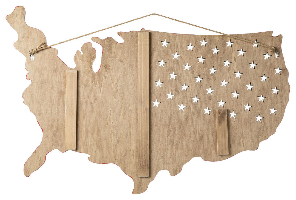 32.25"L Wooden Patriotic America Map Wall Decor