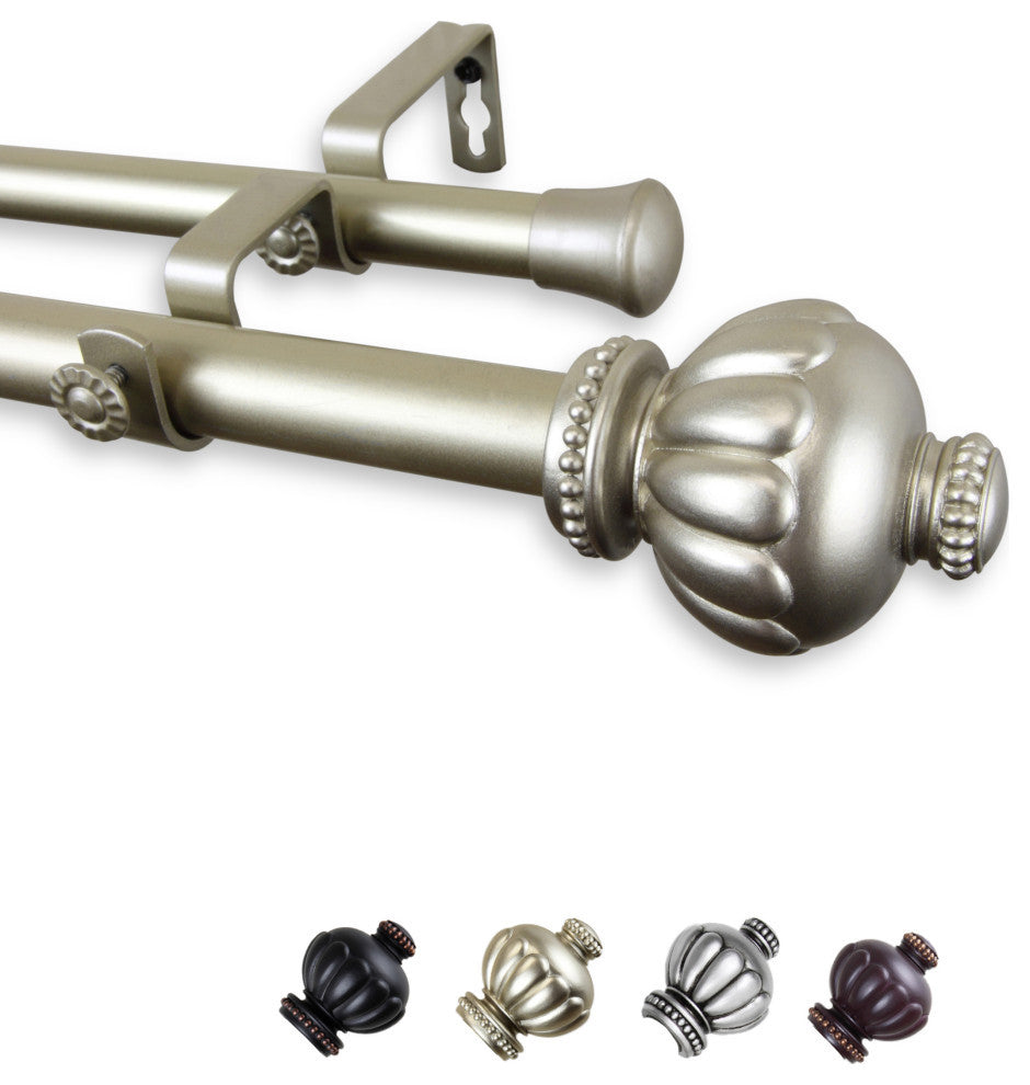 Bran 1" Double Curtain Rod, Light Gold, 28-48"