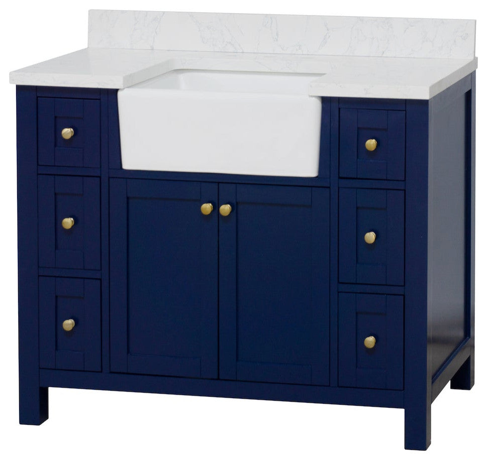 Yorkshire 42" Bathroom Vanity, Royal Blue, Engineered Marble