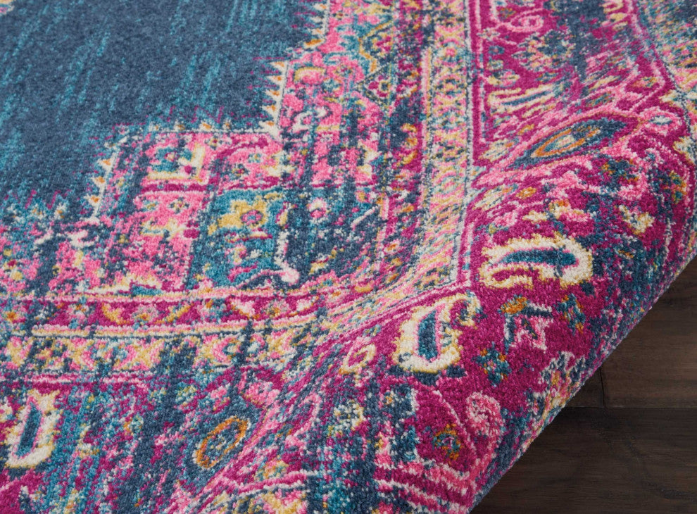 8 x 10 Blue and Pink Medallion Area Rug