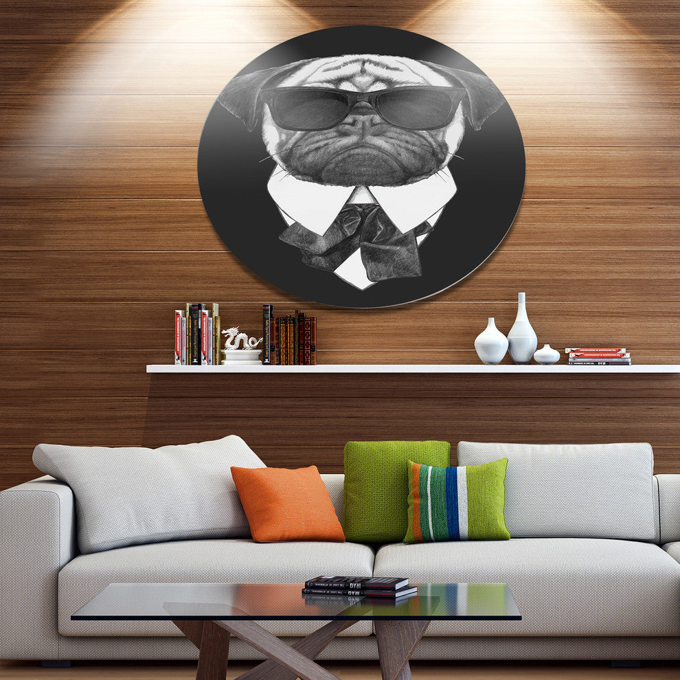 Funny Dog With Black Glasses, Animal Disc Metal Wall Art, 36"
