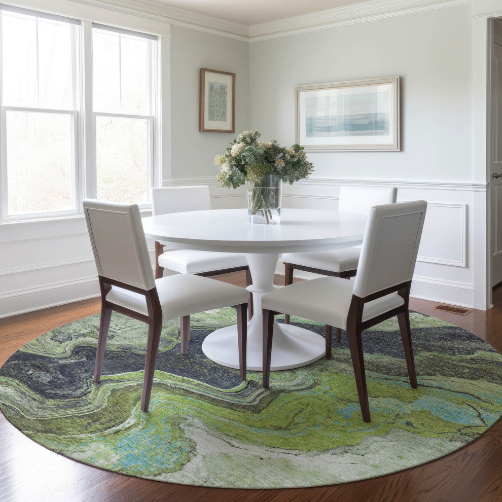 Machine Washable Indoor/Outdoor Chantille ACN1907 Aloe 8' x 8' Round Rug