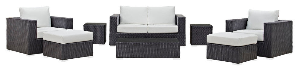 Modway Convene 8 Piece Outdoor Patio Sofa Set, Espresso White