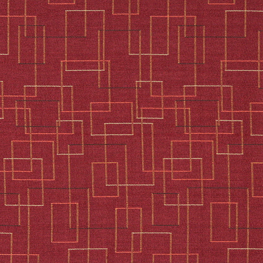 Burgundy Salmon Green Geometric Squares Durable Upholstery Fabric By The Yard