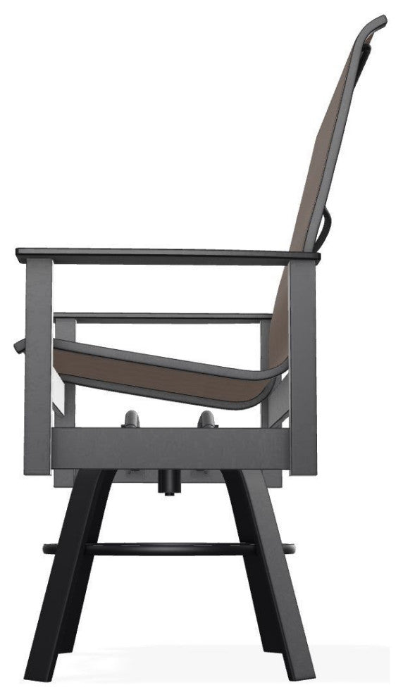 Leeward Sling Balcony Height Outdoor Swivel Armchair, Mocha/Black
