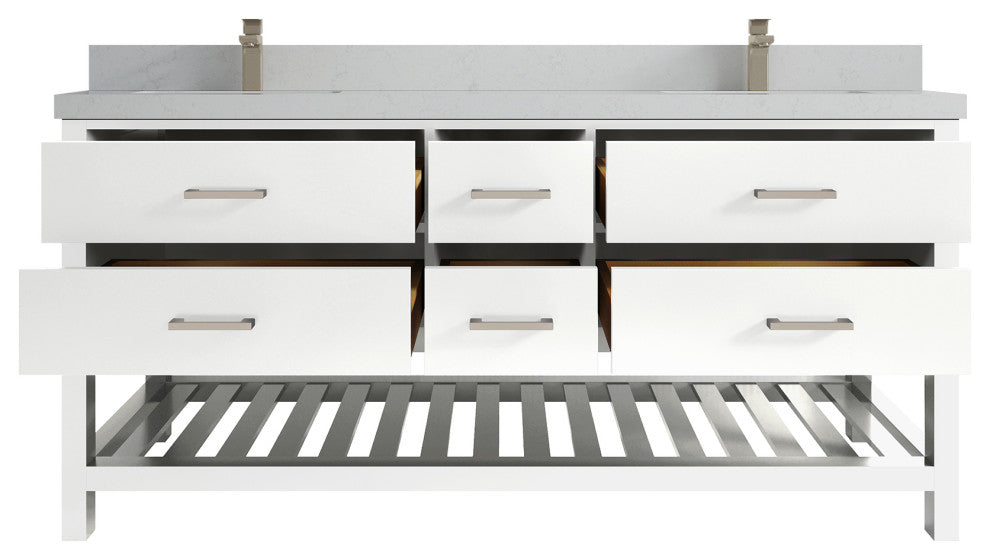 Parker 72 Double Sink Bath Vanity in White 2" Carrara Quartz