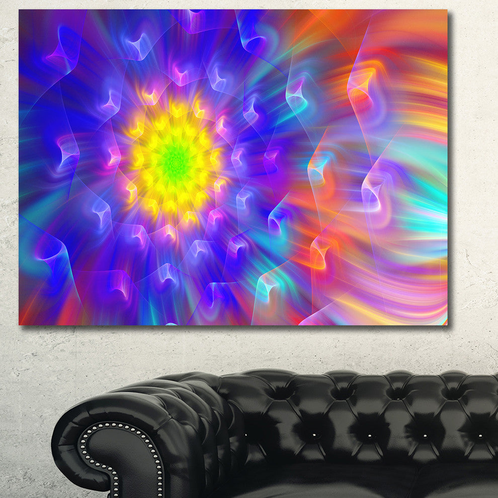 Bright Blue Fractal Petals Dandelion, Large Floral Canvas Art Print, 60x40