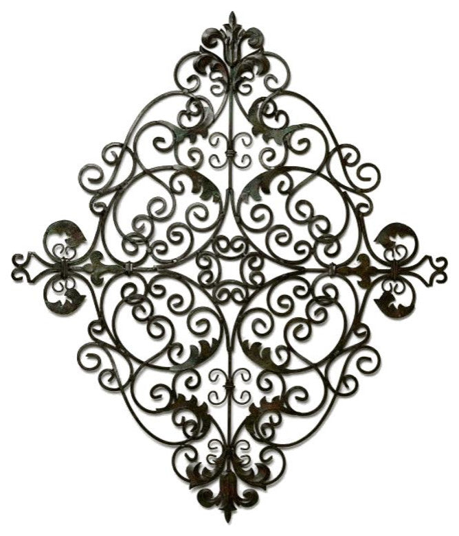 Extra Large 44" Iron Scroll Wall Art Metal Plaque Outdoor Ornate Brown Green