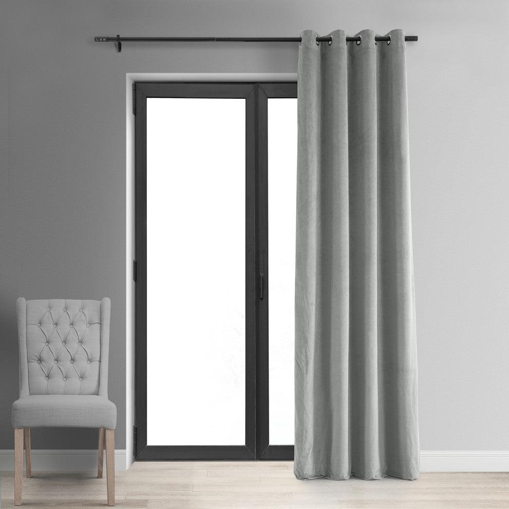Signature Silver Gray Grommet Blackout Velvet Curtain Single Panel, 50"x84"