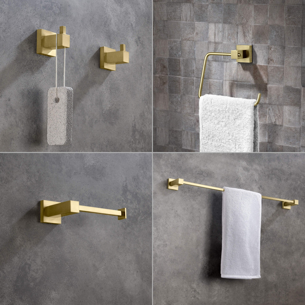 Cube 5-Piece Bathroom Hardware Set, Brushed Gold