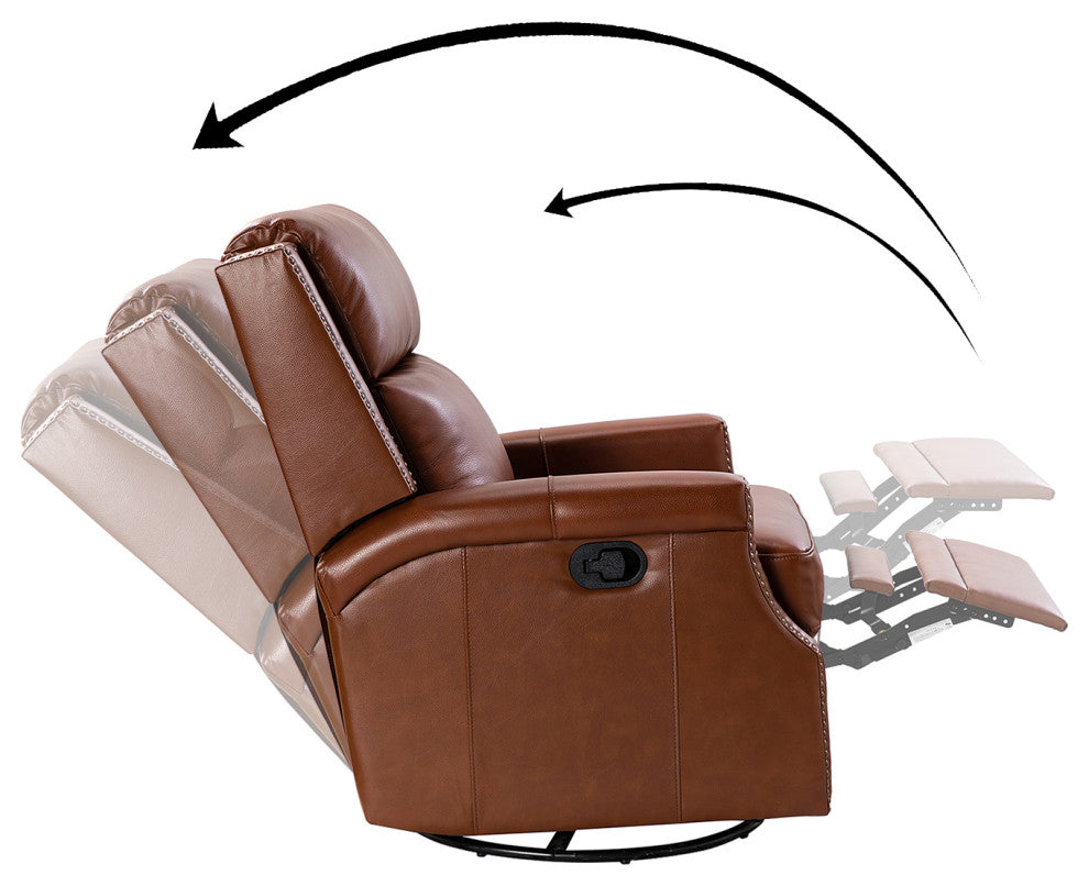 Genuine Leather Swivel Rocker Recliner, Set of 2, Brown