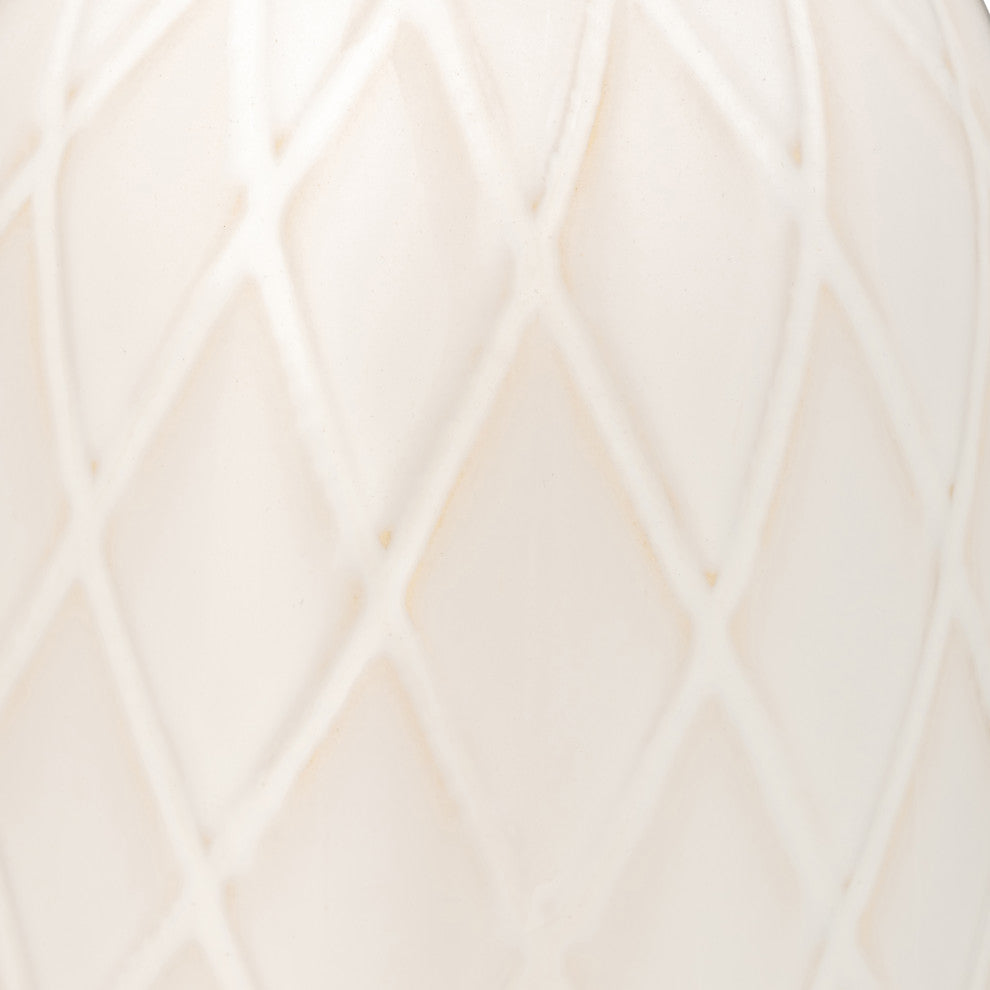 Ceramic 16" Plaid Textured Vase, Beige