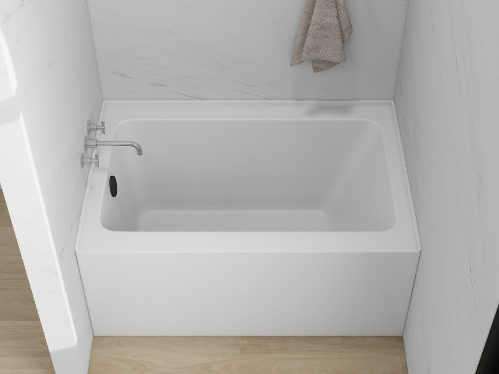 Vanity Art Alcove Soaking Acrylic Bathtub, White/Matte Black, 48"x32", Left