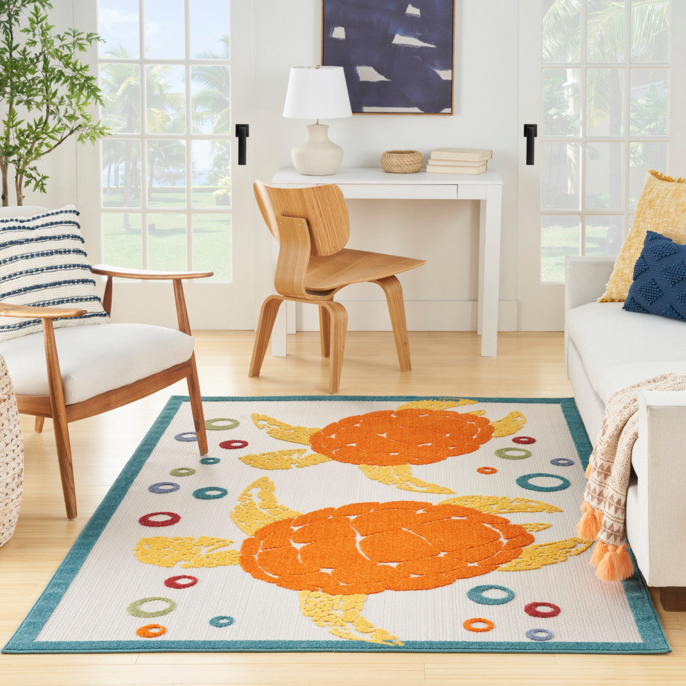Nourison Aloha 6' x 9' Teal Multi Coastal, Nautical & Beach Area Rug