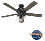 Hunter 52" Hartland Matte Black Ceiling Fan, LED Light Kit, Pull Chain